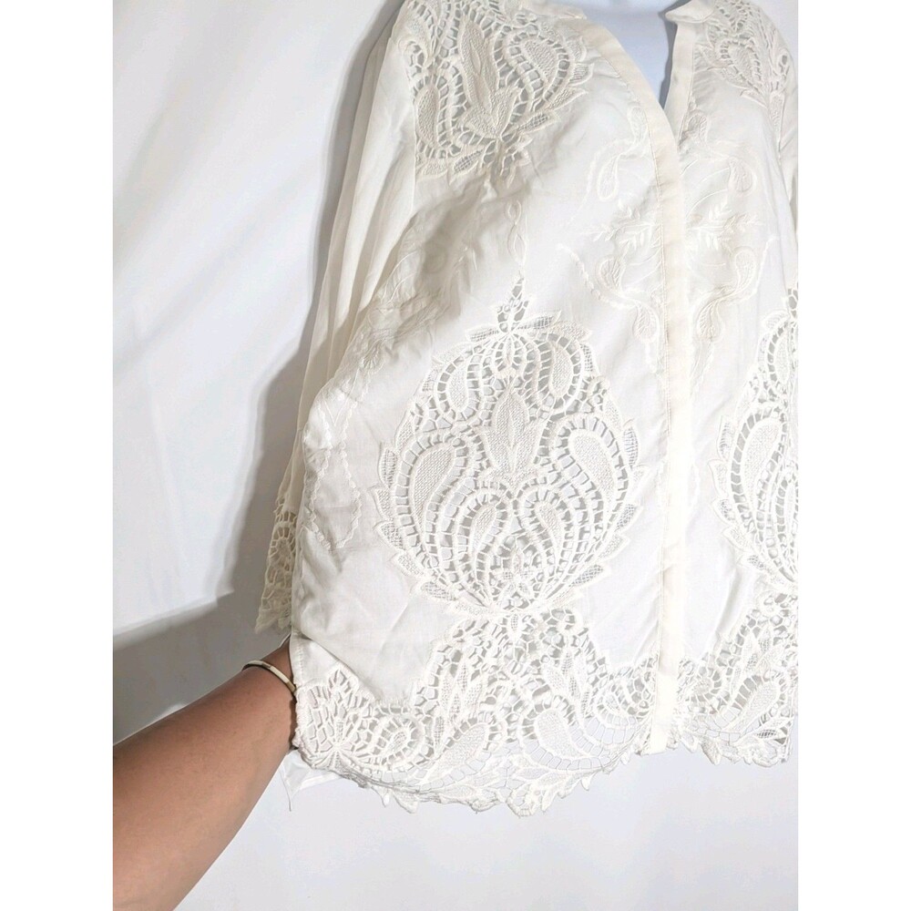 NWT Chicos Cotton Button Down Blouse Womens Sz 3 16/18 Lace Flare Sleeve Peasant - Picture 7 of 16
